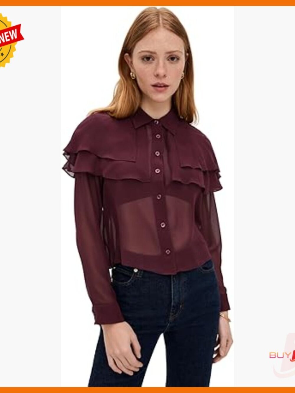 Silk Button-Down Blouse with Removable Cape Detail, Long Sleeves